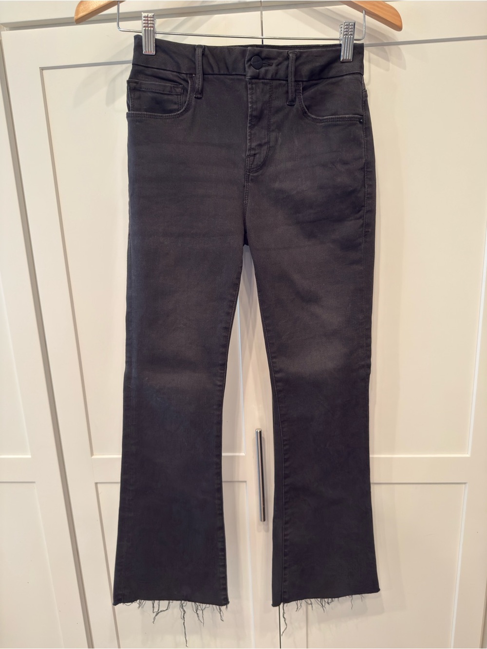 FRAME Denim Le Crop Mini Boot Black Raw Hem Jeans Size 26